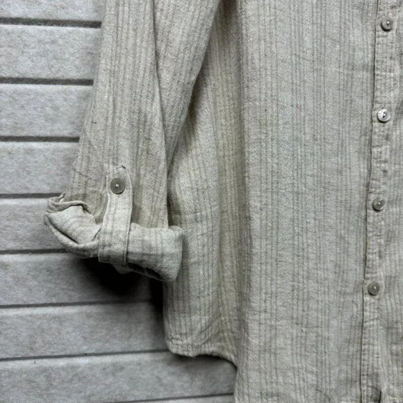 Orvis Women’s Linen Blend Button Up Shirt Roll Tab Sleeve Beige Small - Picture 4 of 12